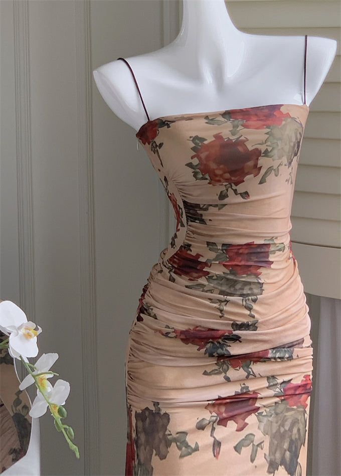 Rose Print Suspender Dress