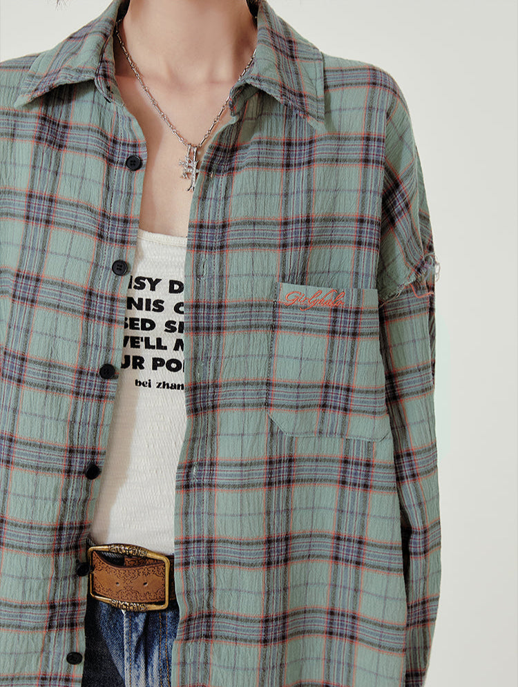 Fairy Grunge Green Plaid Shirt