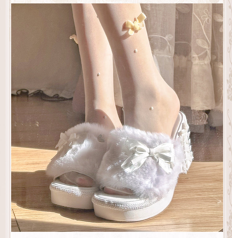 White Plush Princess Slippers