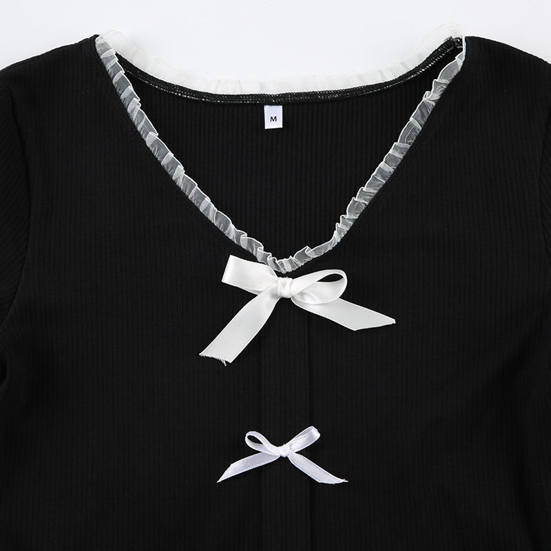 French Lace Bow Dark Coquette Top