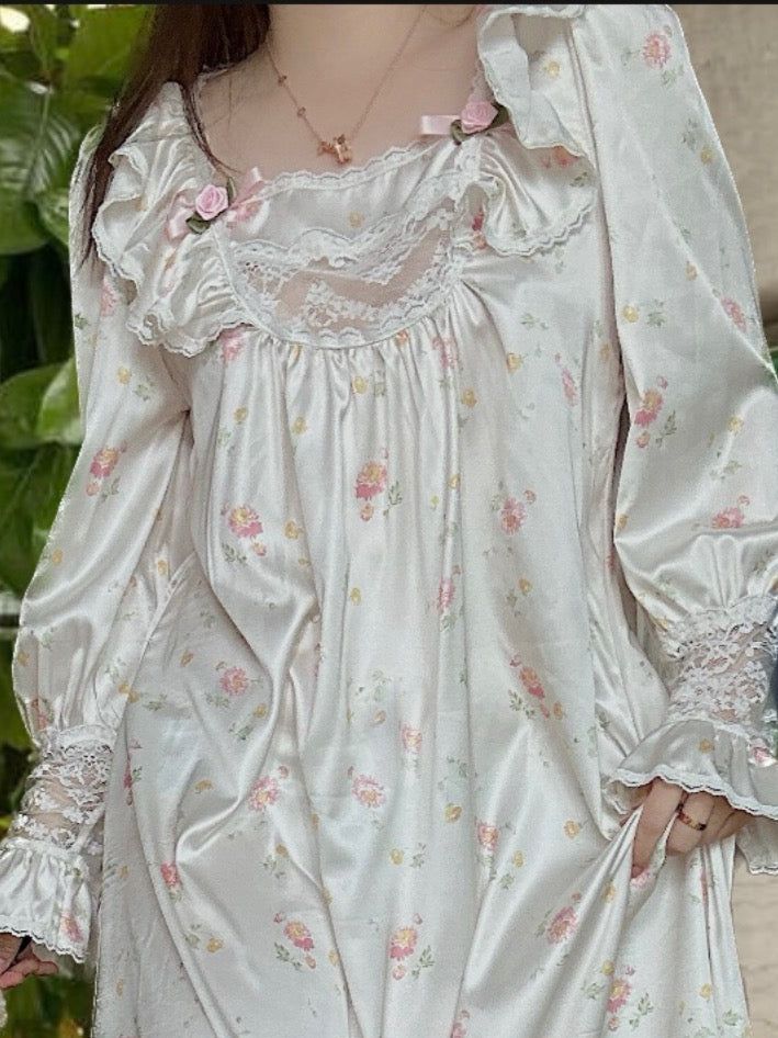 Rose Floral Silky Nightgown