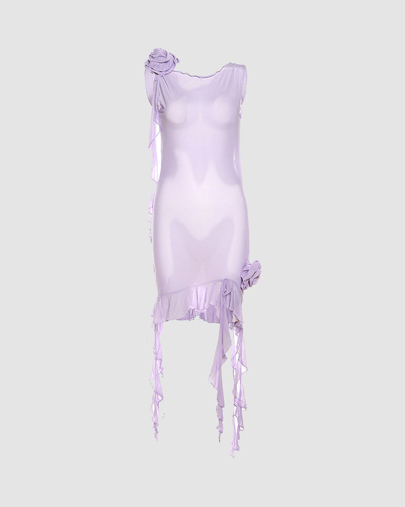Ezara Floral Mesh Mini Coquette Dress Purple
