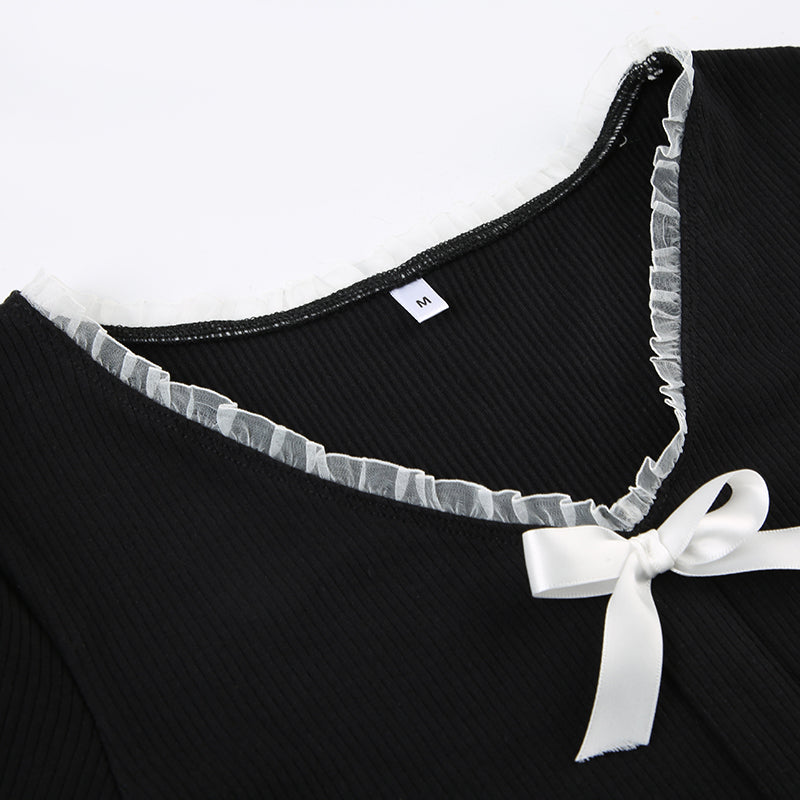 French Lace Bow Dark Coquette Top