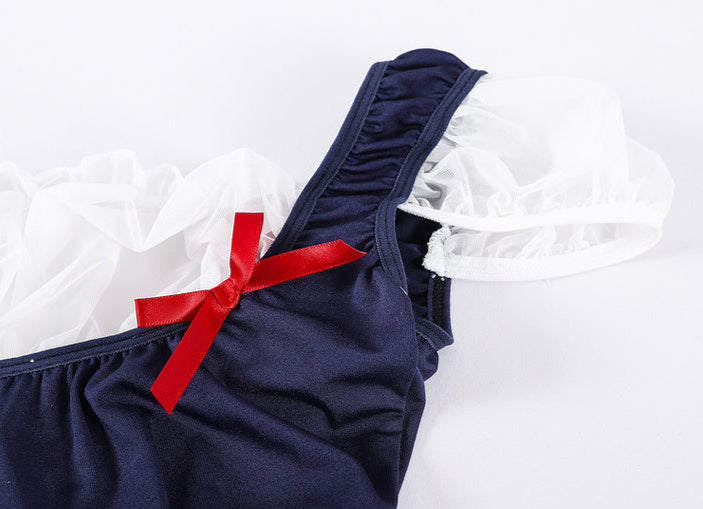 Navy Puff Sleeves Lingerie
