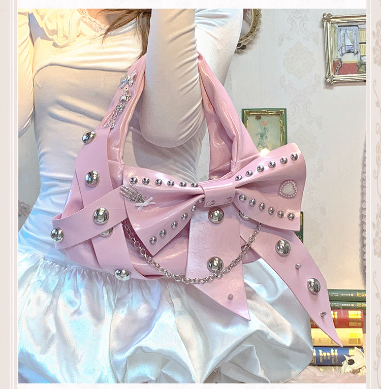 Metal Punk Ballet Bow Chain Handbag