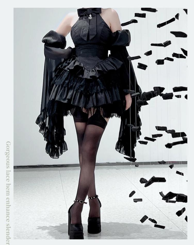 Gothic Lolita JSK Dress Snake Print Slimming Backless Dress Black - Arm Sleeves