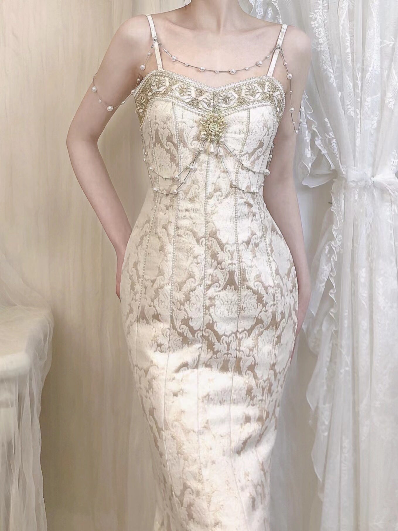 Vintage Court Water Drop Bead Suspender Dress