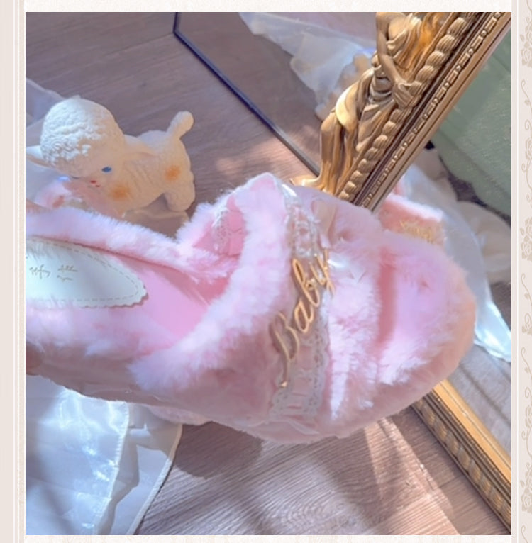 Pink Plush Princess Slippers