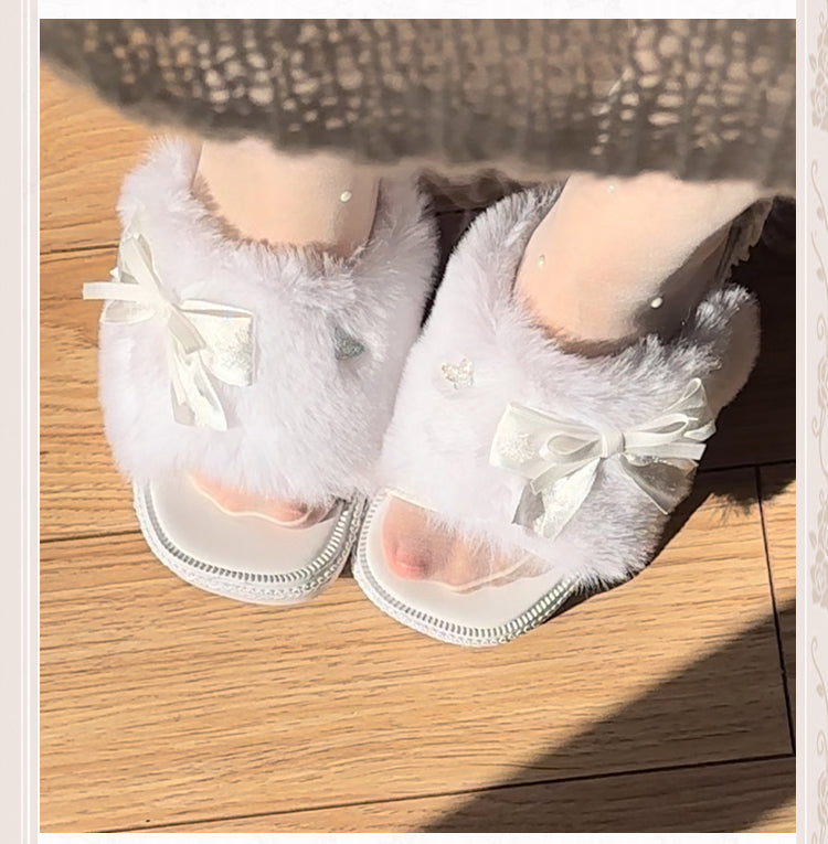 White Plush Princess Slippers