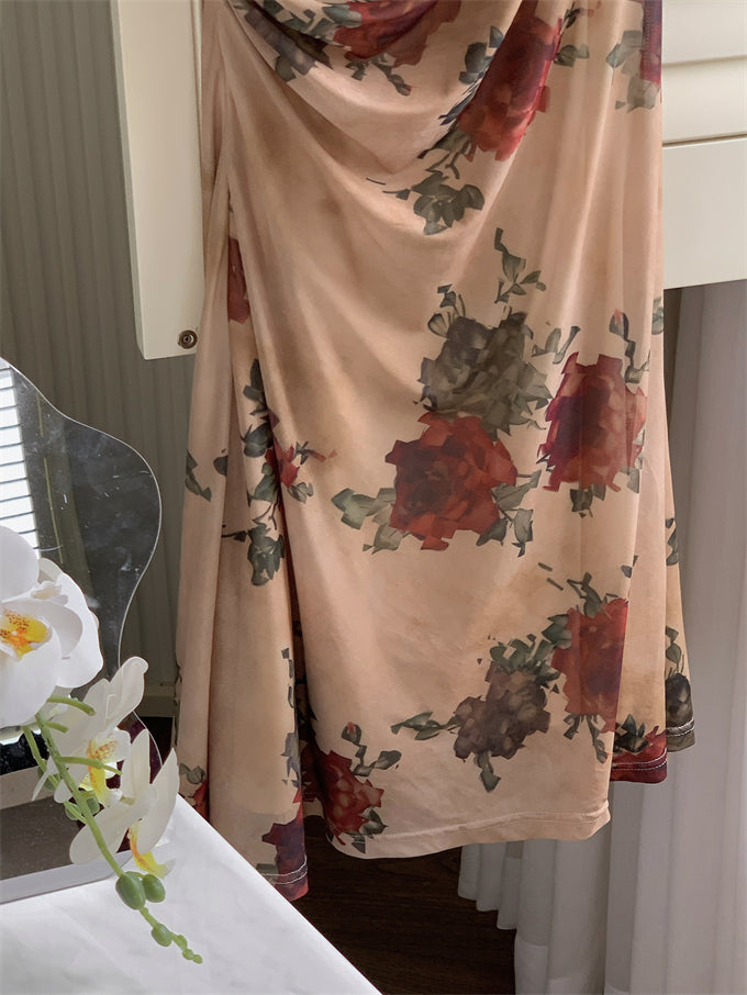 Rose Print Suspender Dress