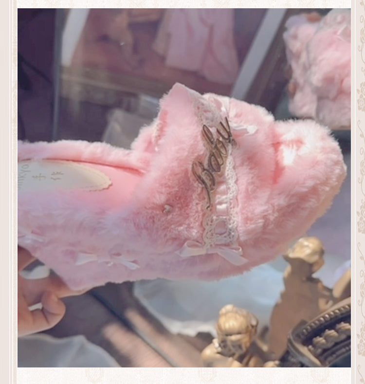 Pink Plush Princess Slippers
