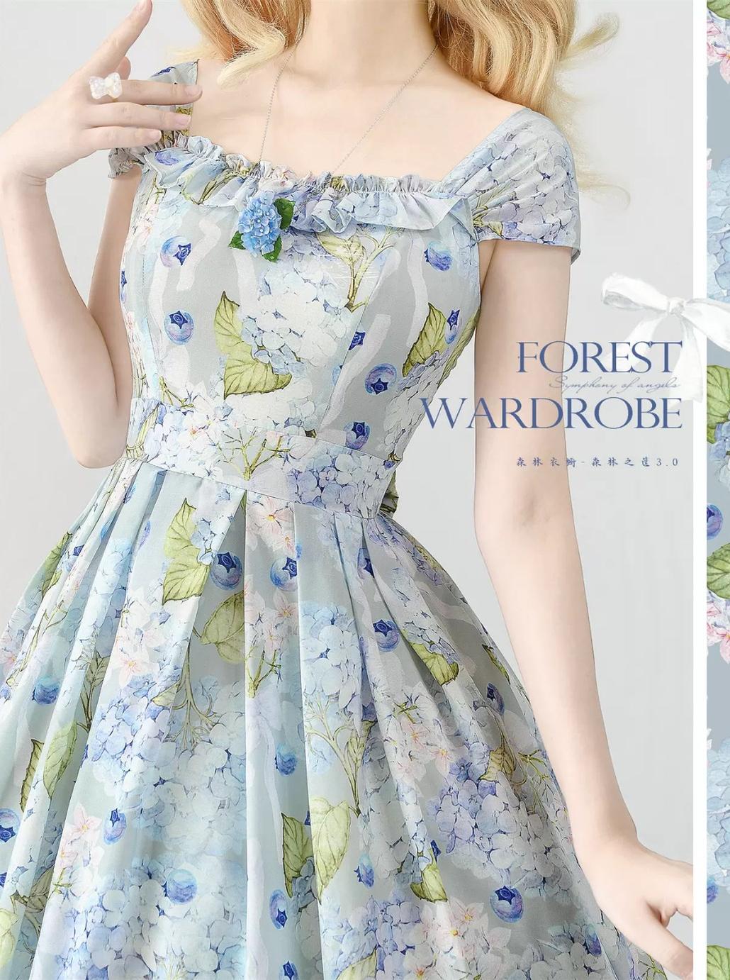 Vintage Lolita JSK Dress Summer Thin Dress blueberry hydrangea
