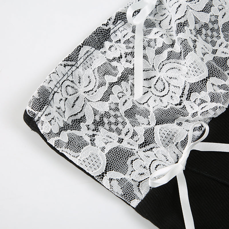 Lace Splicing Slit Tube Top