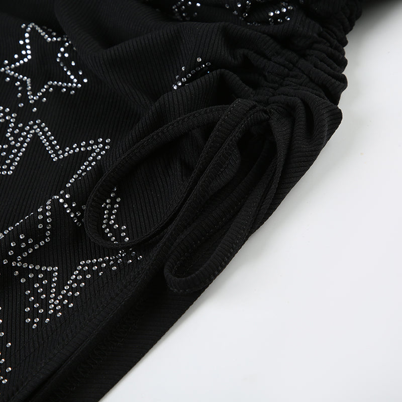 Y2K Stars Rhinestoned Irregular Top