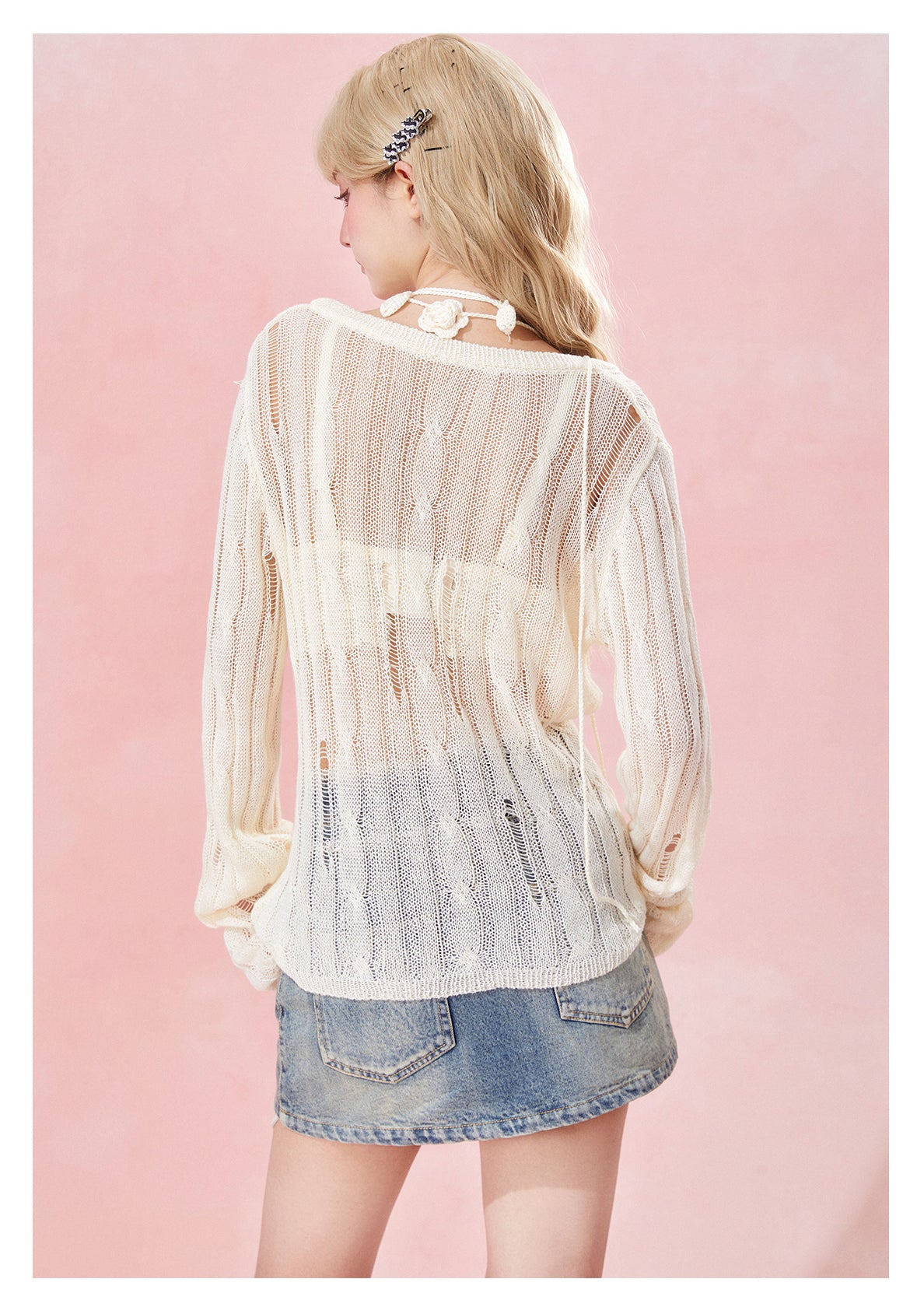 Pure Desire Hollow Knitted Blouse