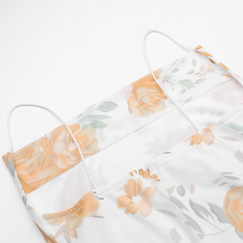 Floral Mesh Suspender Dress