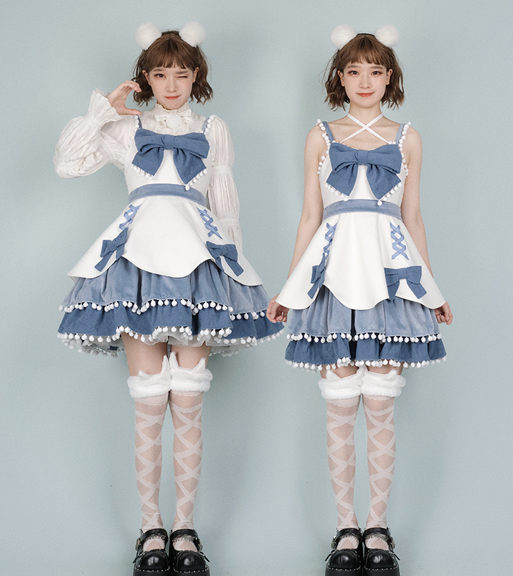 Wool Kawaii Lolita JSK first snow jsk+bow (green blue color)