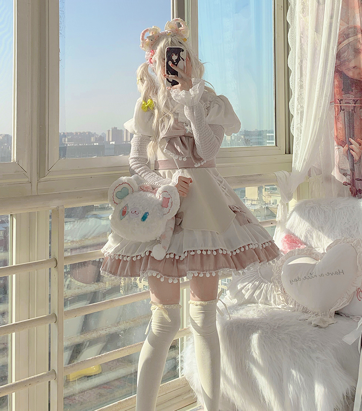 Wool Kawaii Lolita JSK nectarine jsk+bow (pink color)