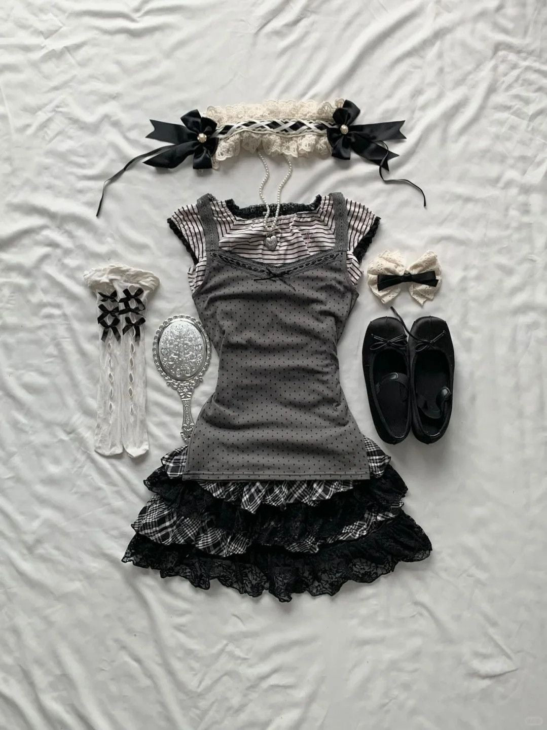 Vintage Polka Dot Lace Top Coord