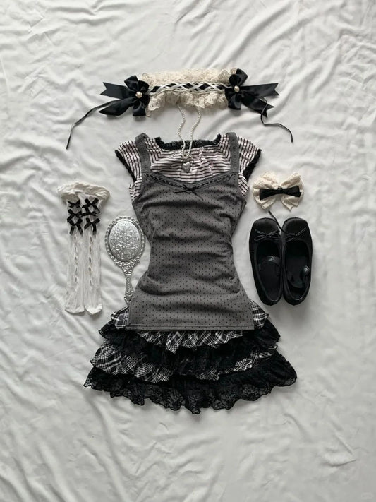 Vintage Polka Dot Lace Top Coord
