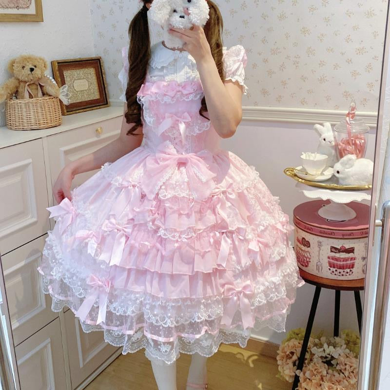 Pink Mesh Bows Lolita Dress