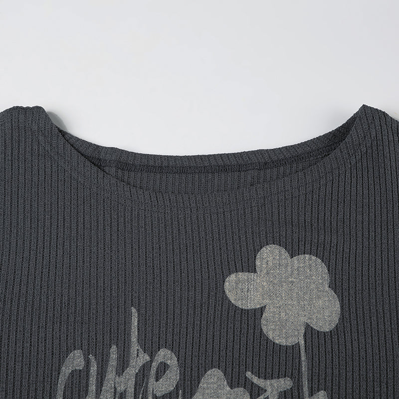 Flower Off-shoulder Long-sleeved Top