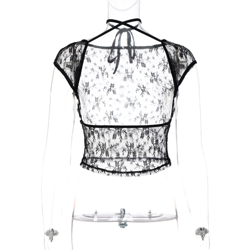 Black Lace Mesh Tops