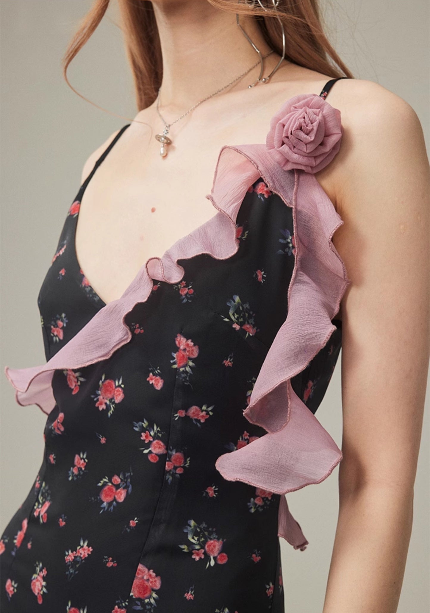 Floral Ruffled Suspender Dress