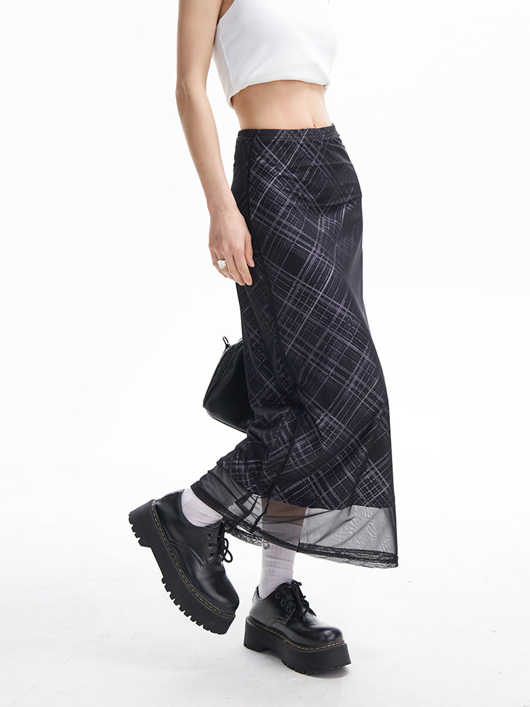 Preppy Retro Black Plaid Maxi Skirt