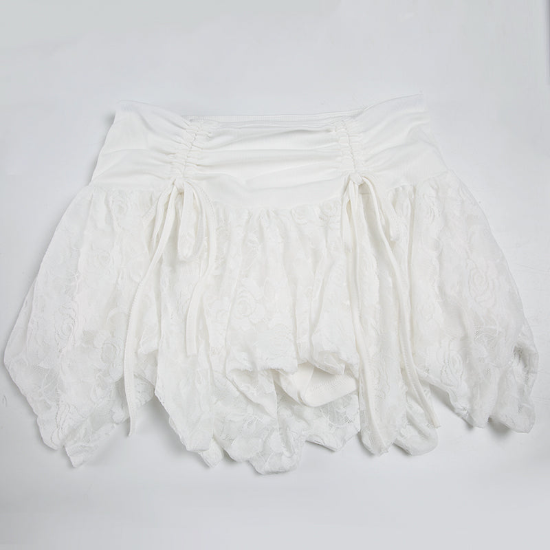 Ballet Lace Stitching Pleated Strap Skirt