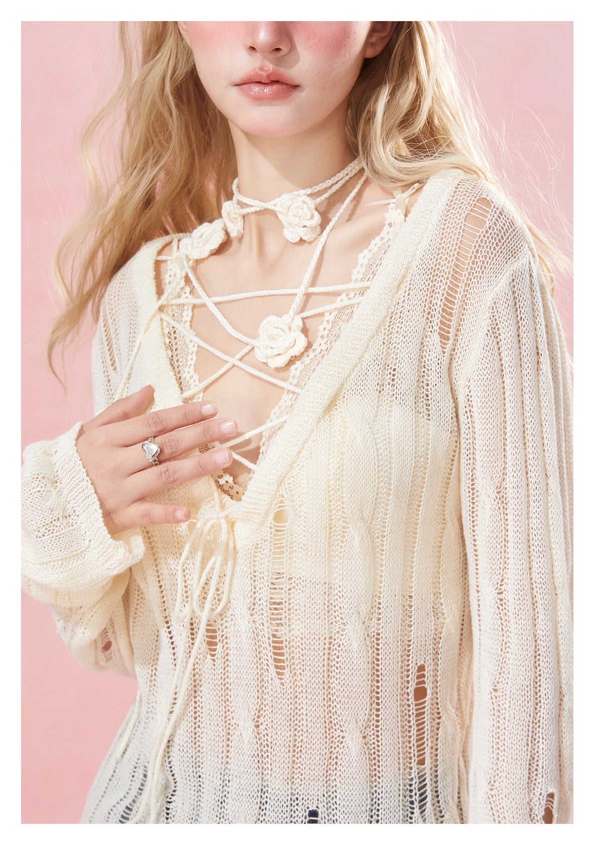 Pure Desire Hollow Knitted Blouse