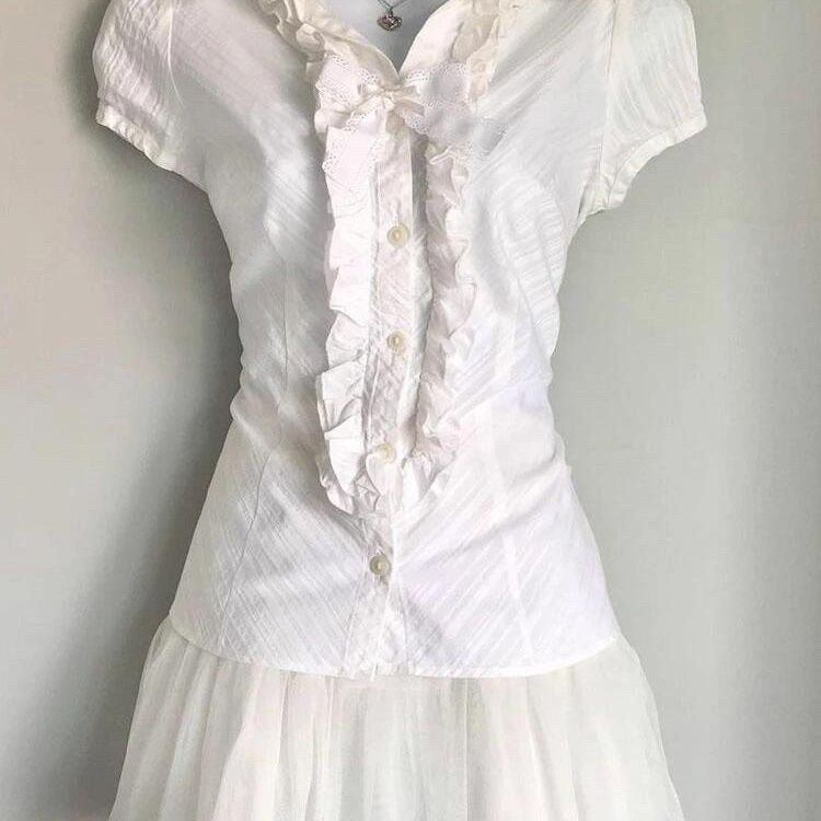 Retro Ruffled Short-sleeved Top