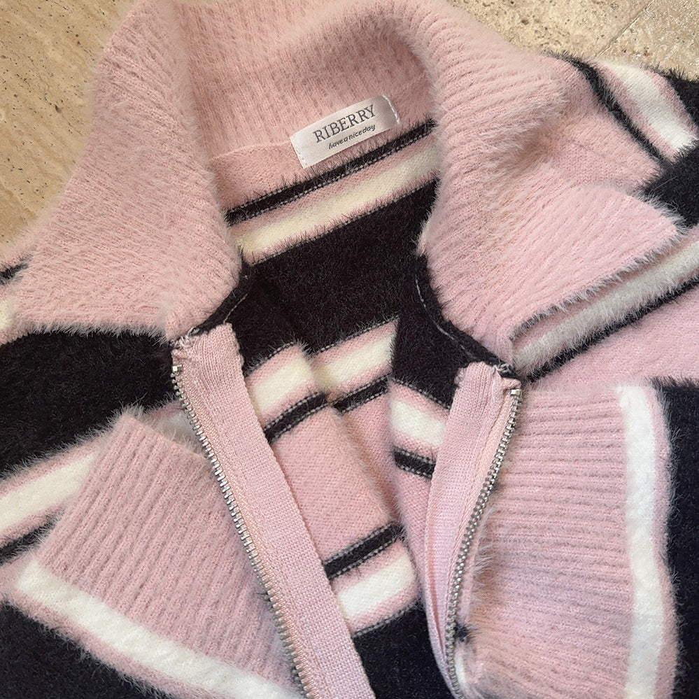 Preppy Striped Collar Furry Sweater