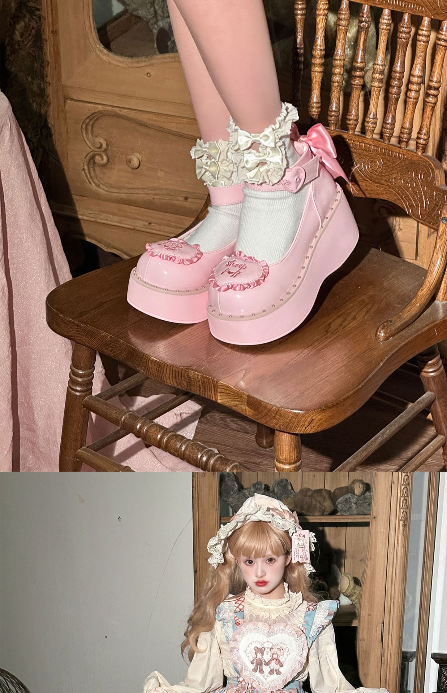 Sheep Puff Lolita Bow Platform Shoes
