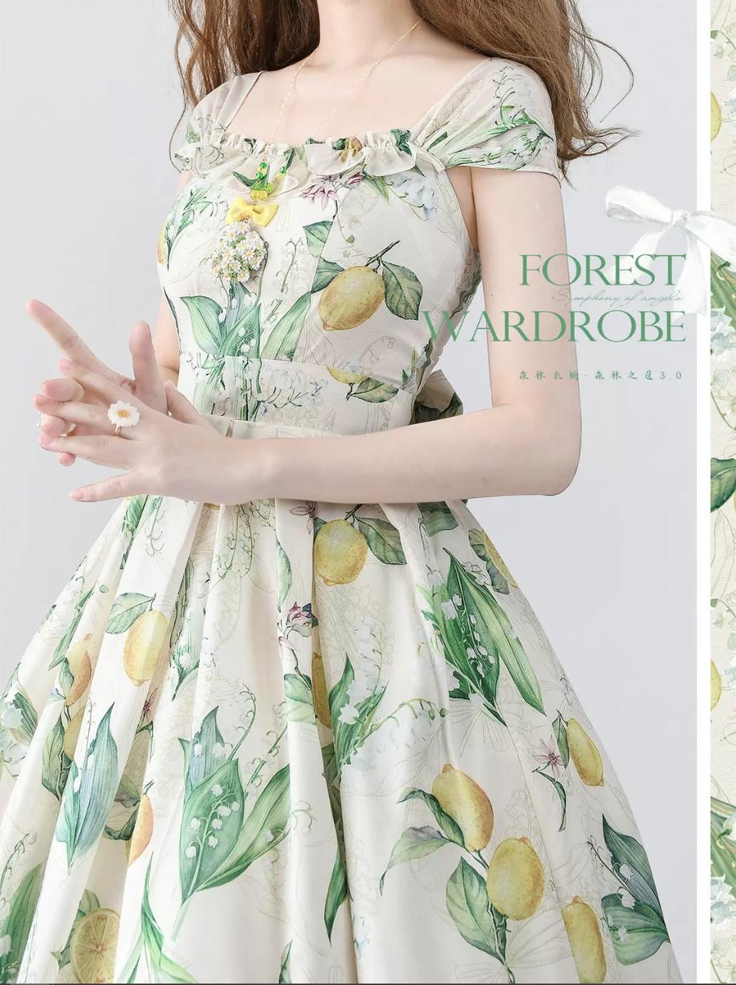 Vintage Lolita JSK Dress Summer Thin Dress bell lemon painted book