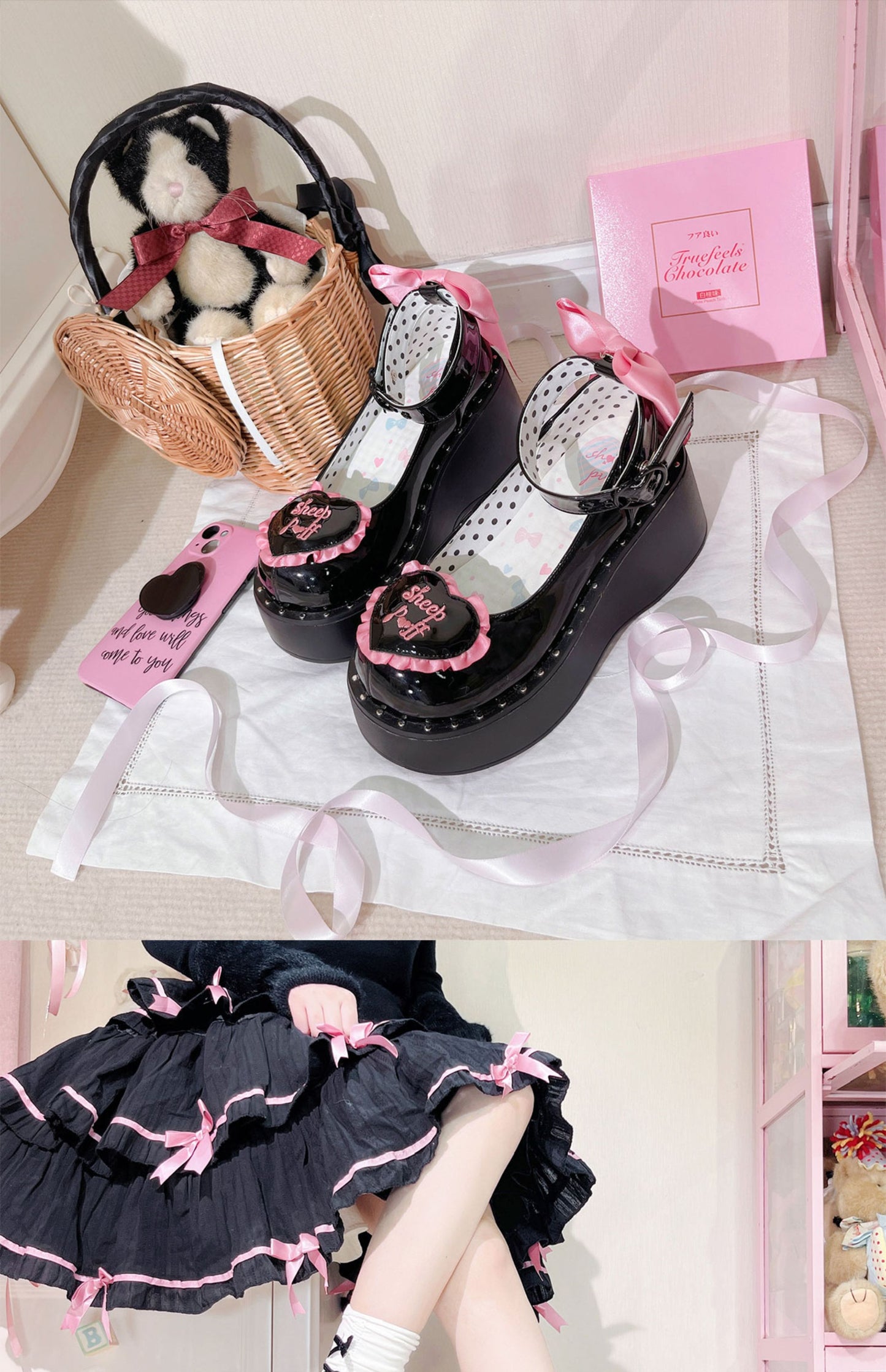 Sheep Puff Lolita Bow Platform Shoes