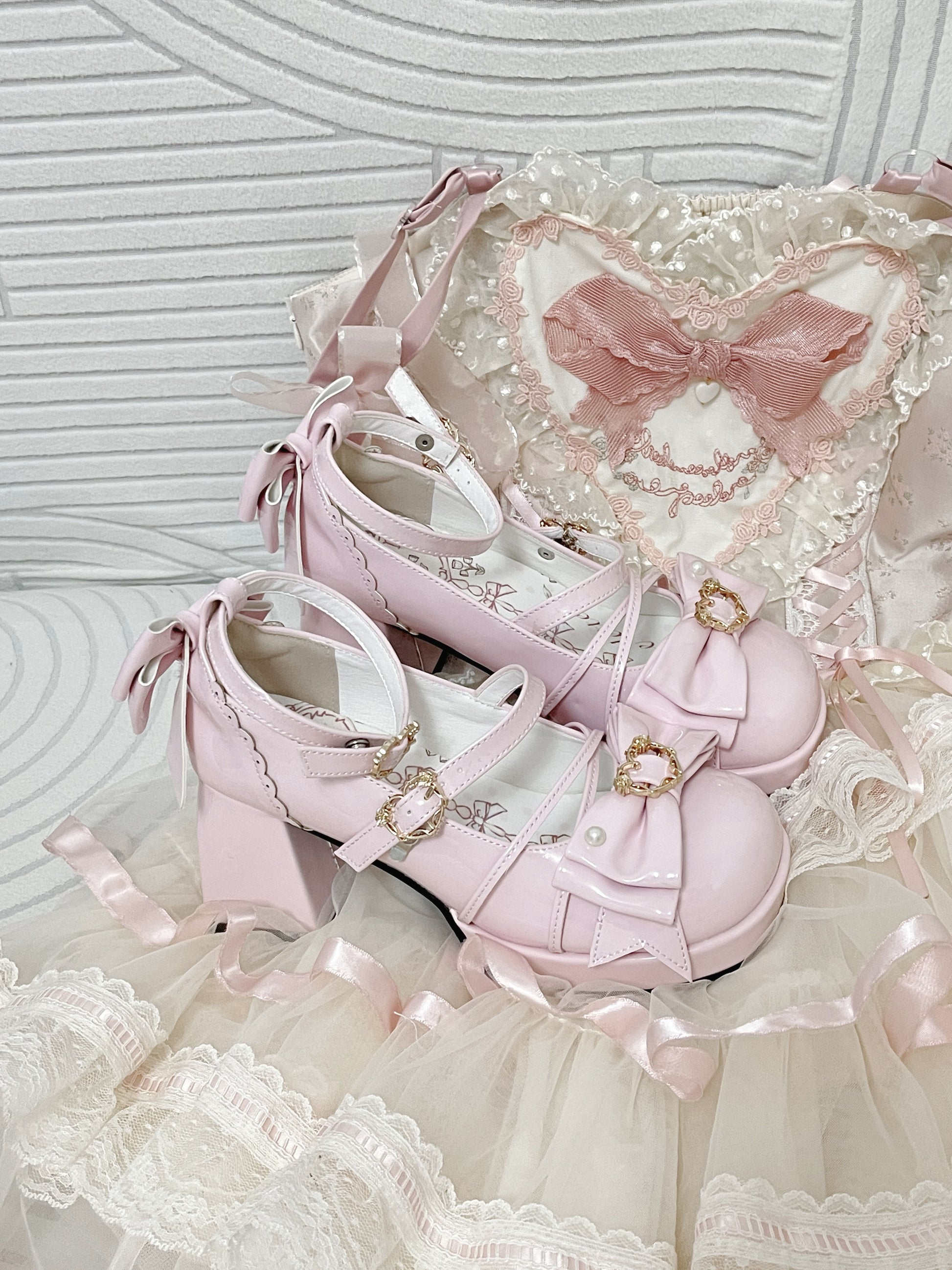 Chanson Cream Bows Lolita Shoes