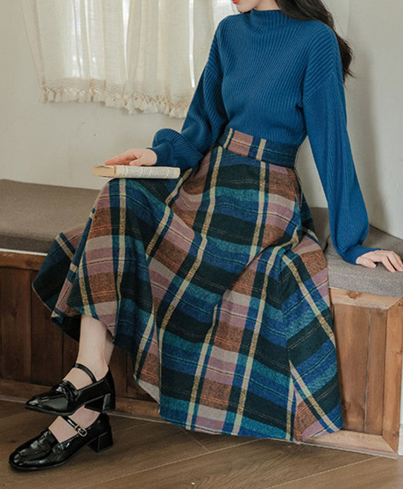 Preppy Plaid Woolen Sweater + Skirt