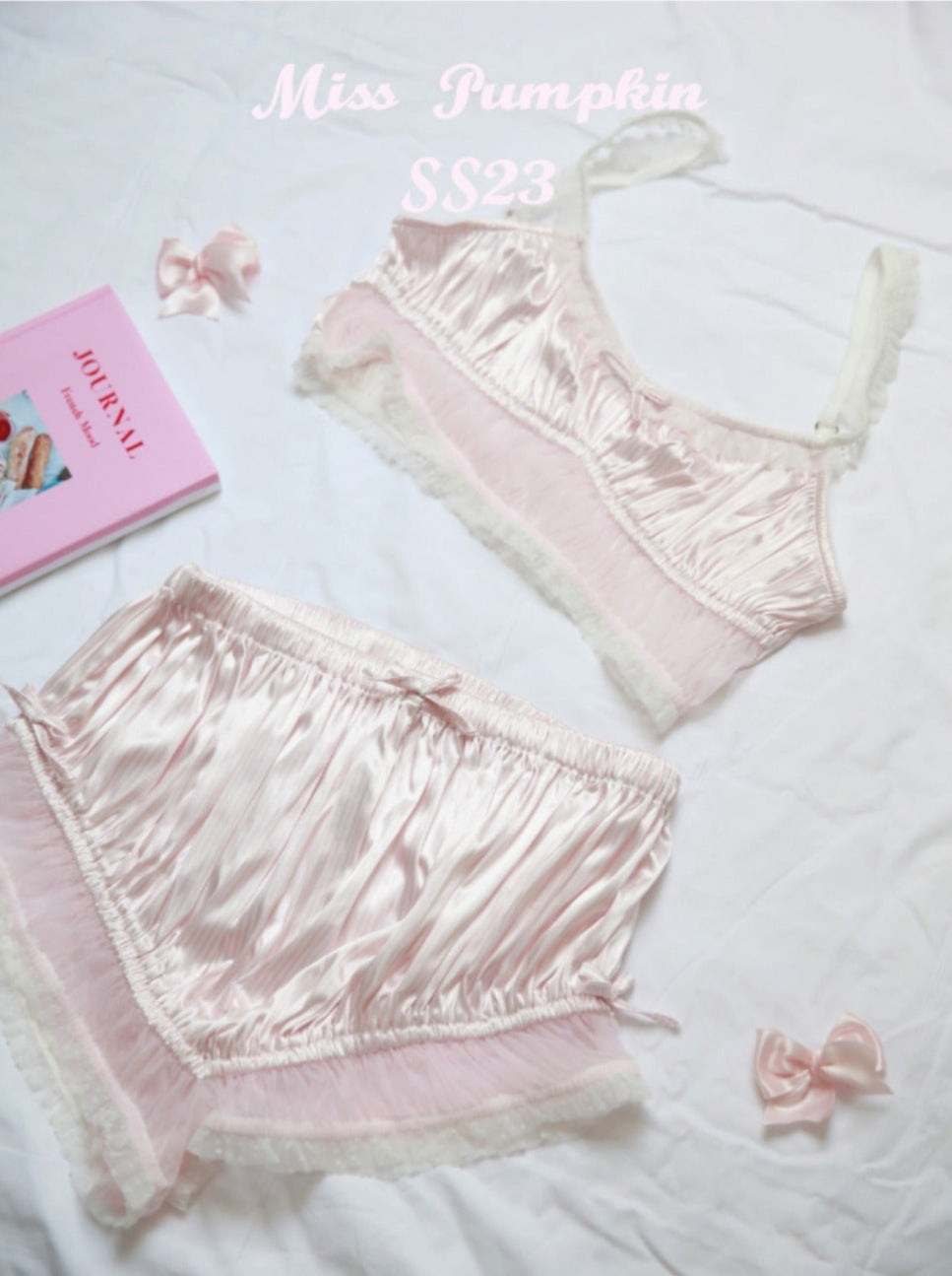 Pink Lace Silk Pajamas Set