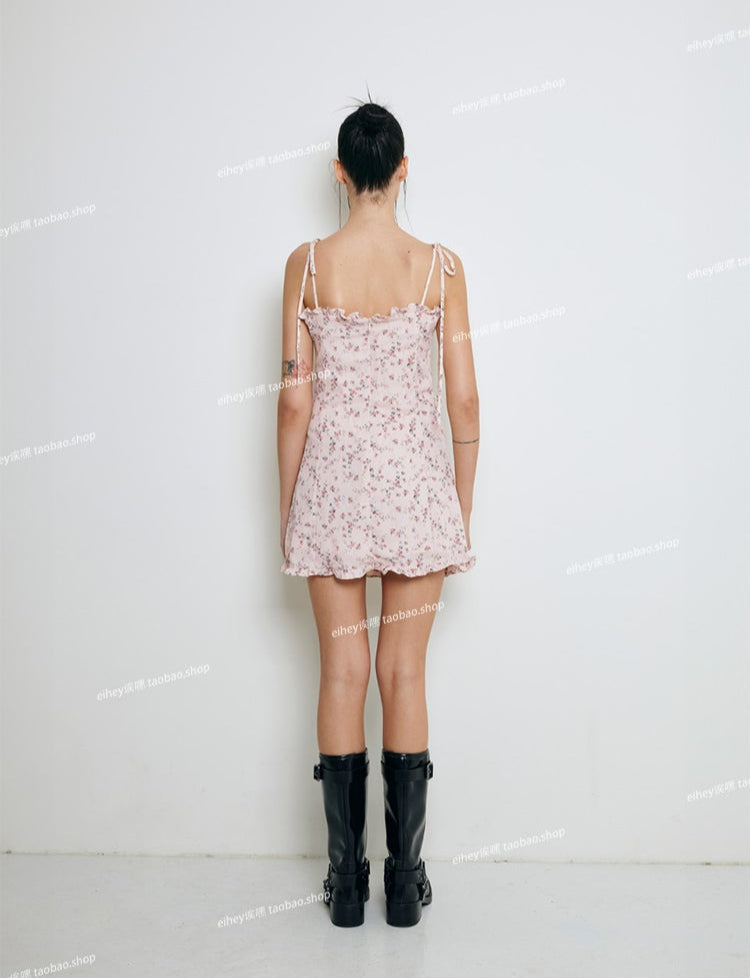 French Sweet Floral Suspender Dress