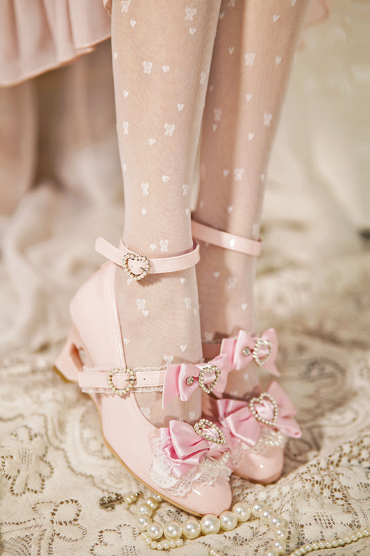 Bows Heart Hollow Wedge Shoes