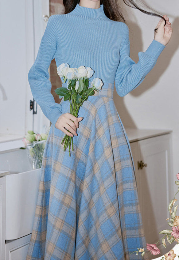 Preppy Plaid Woolen Sweater + Skirt
