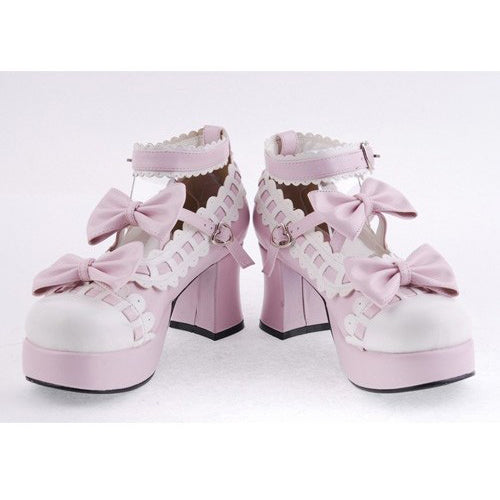 Pink Heel High Beautiful Synthetic Leather Round Straps Platform Sweet Lolita Shoes