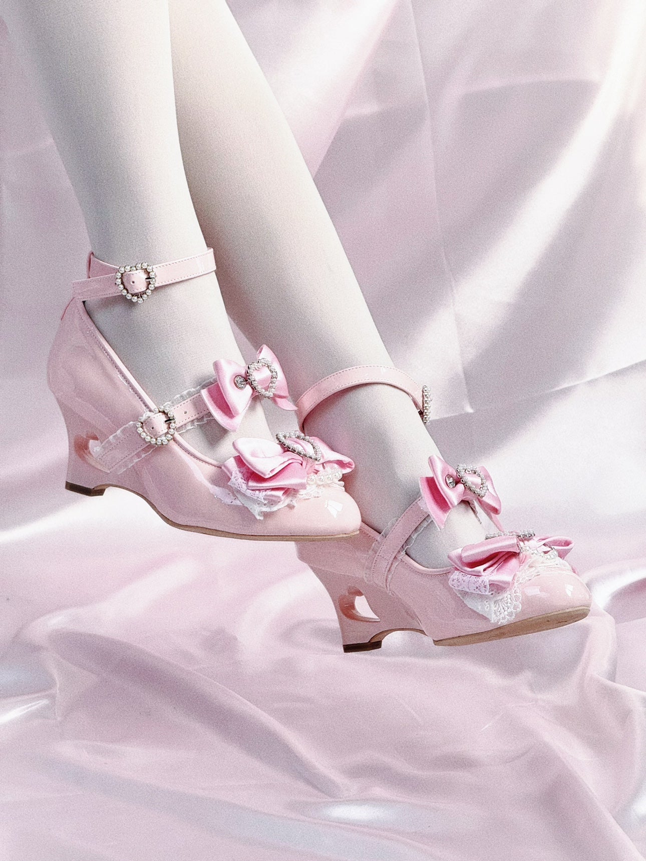 Bows Heart Hollow Wedge Shoes