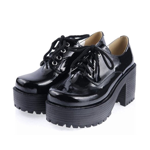 Black Round Toe Army Style Platform Classic Lolita Shoes Black
