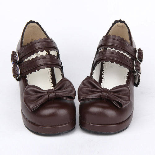 Double Buckle Bowknot Sweet Lolita Shoes