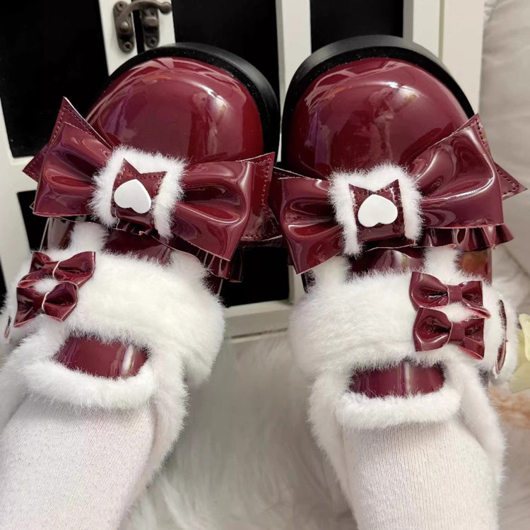 Plush and Thickened Bowknot Sweet Lolita Shoes 5 Colors