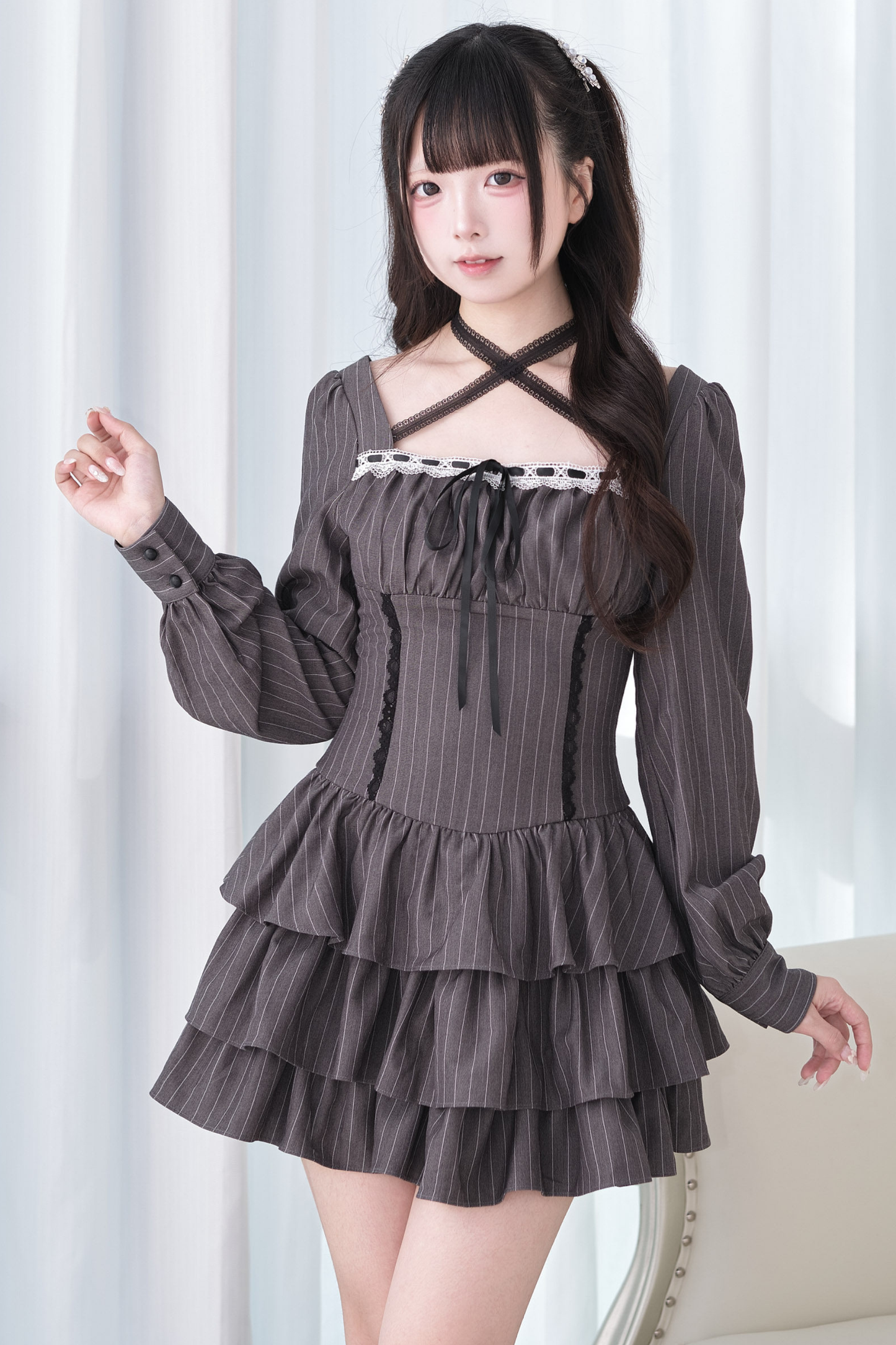 Striped Plaid Lace Dress