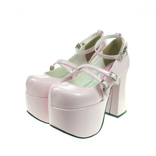 Pink Round Toe Scalloped Platform Heel High Lolita Shoes Pink