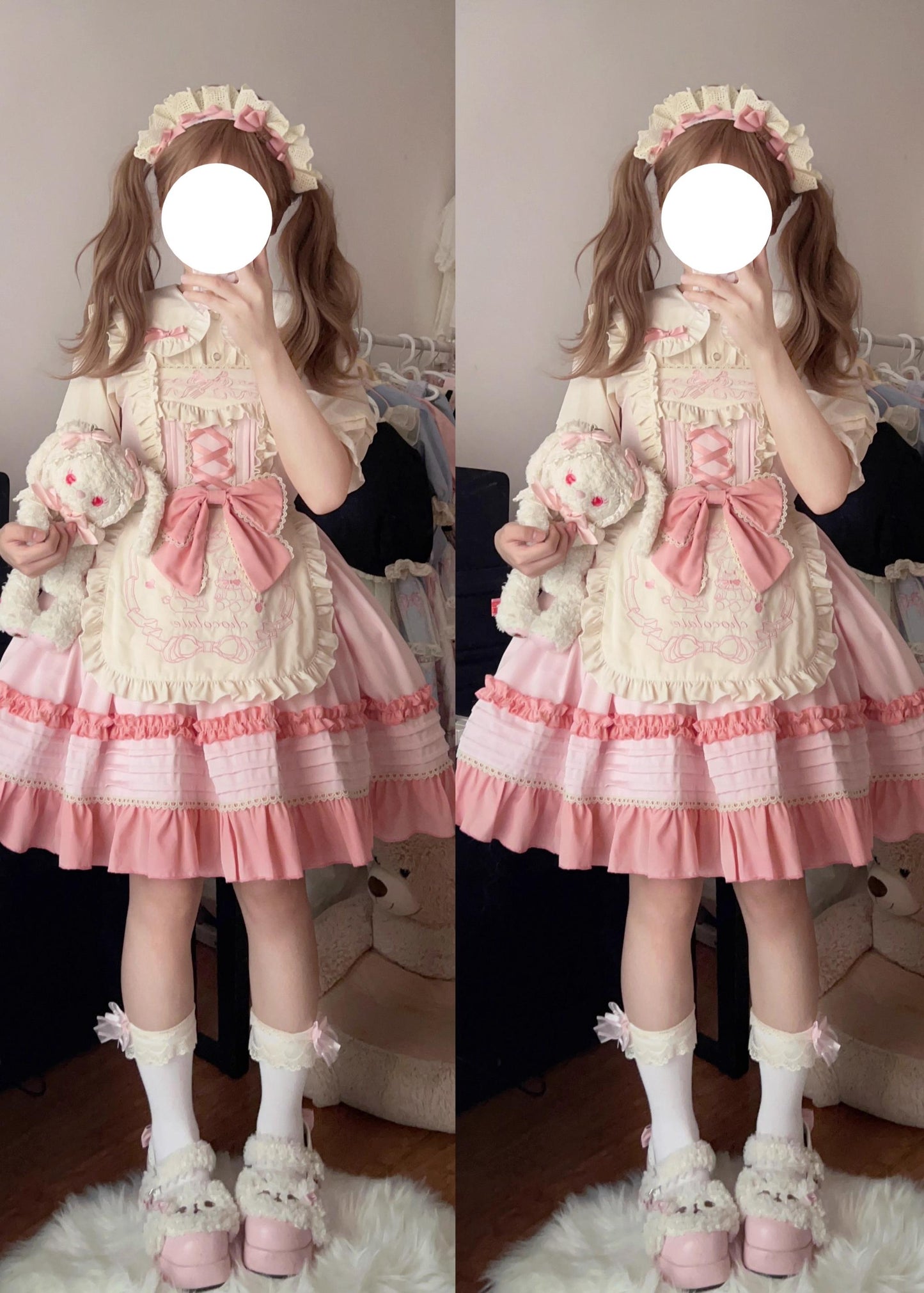 Sweet Lolita JSK with Detachable Apron Pink JSK + apron Only